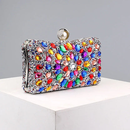 Full Diamonds Evening Bags Acrylic Flower Rhinestones Clutch Bags Metal Pearl Luxury Prom Wedding Dinner Handbags