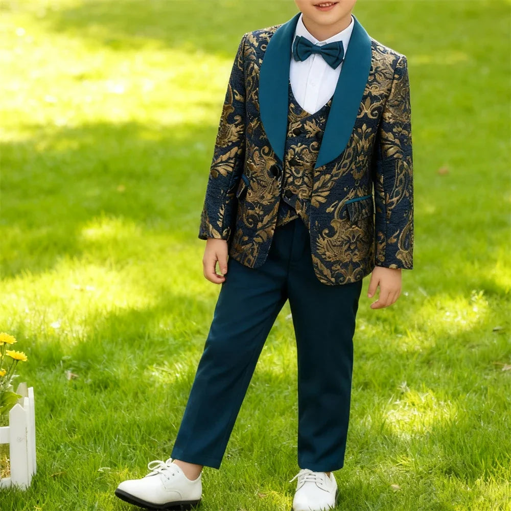 24H Ship Four Piece Suit Set for Toddler, Wedding Ring Boy Suit, Communion Party Dresswear Suit Jacket Pants Vest Bowtie