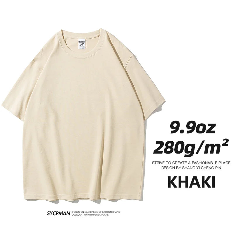 Men's Oversized T-Shirt 9.9oz 280 Grams Heavy High Quality Short Sleeve Cotton Tee Solid Color Unisex Streetwear