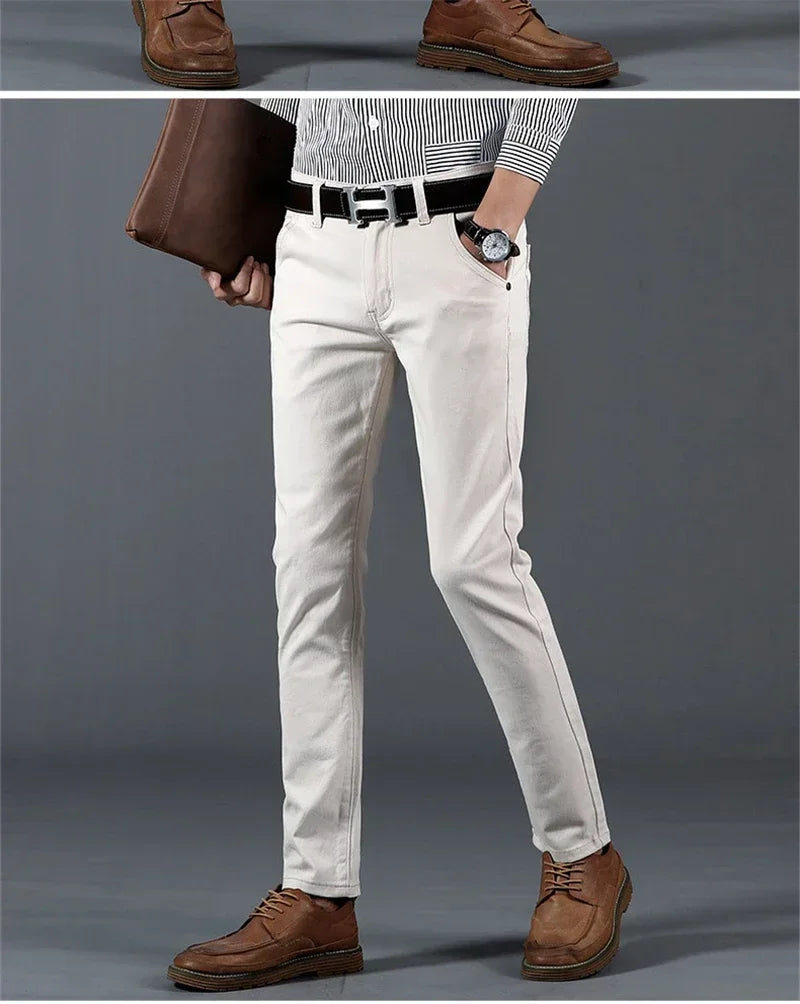 New Mens Spring Summer Business Casual Pants Fashion Cotton Soft Stretch Straight Classic Trousers Korean Solid Color Man Pants