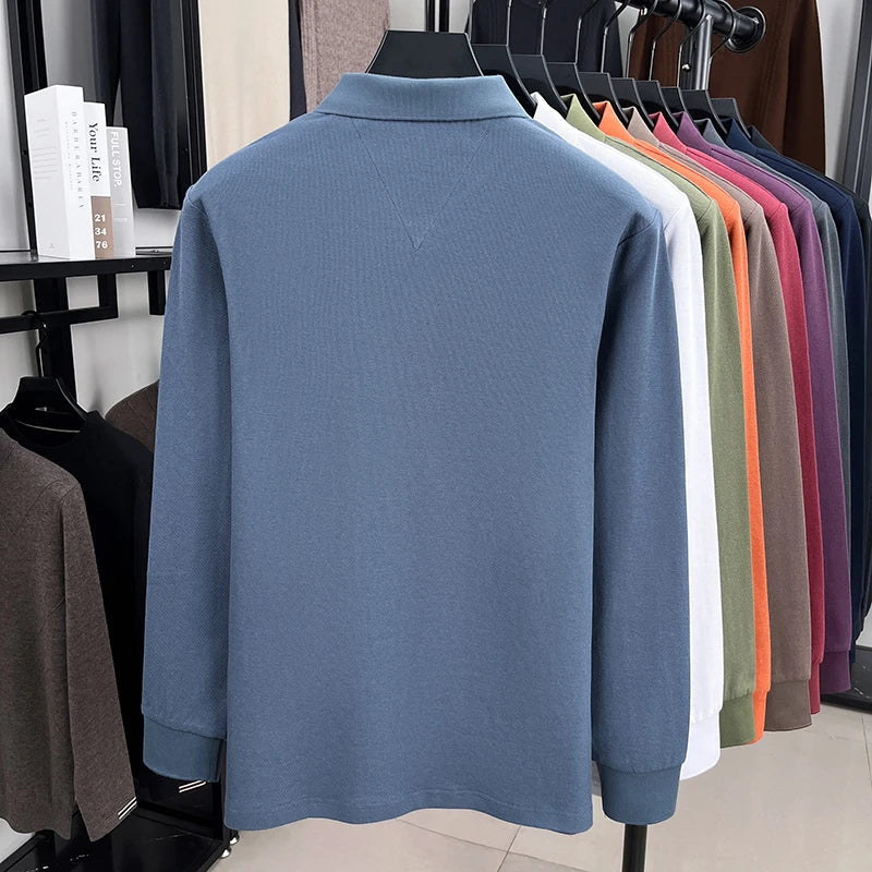 100% pure cotton autumn high-end luxury men's brand long sleeved polo shirt original embroidered dog design golf top T-shirt