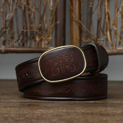 3.5CM Pure Cowhide High Quality Genuine Leather Belts for Men Laser Engraving Strap Male Smooth Buckle Jeans Cowboy Luxury