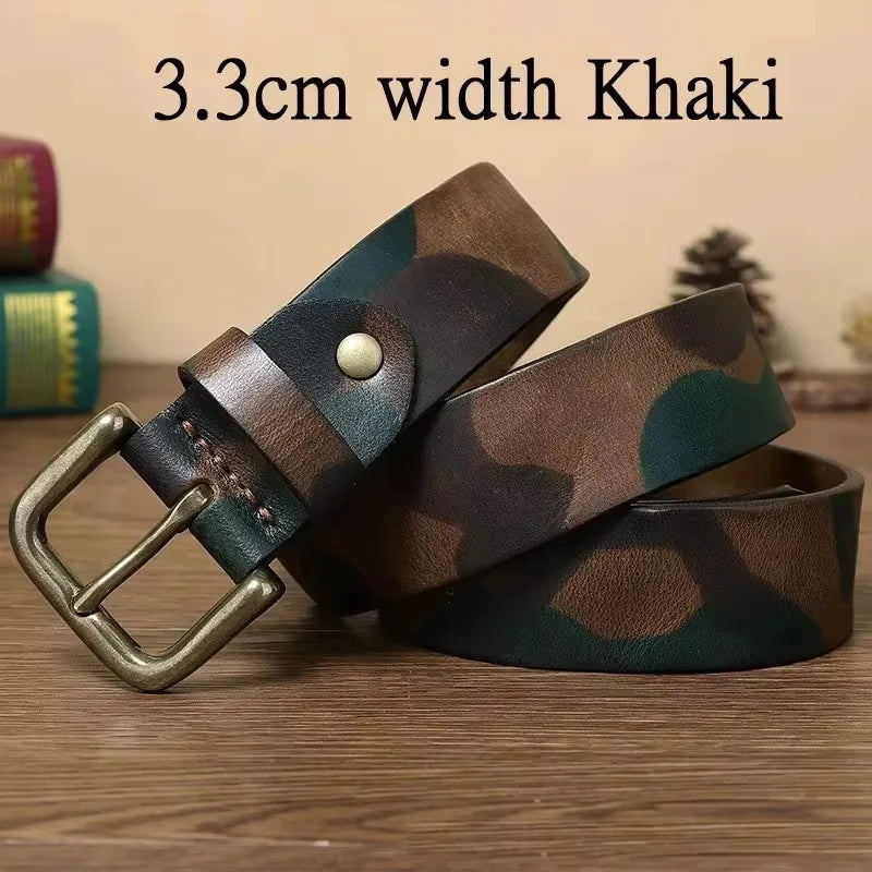 3.3CM 3.8CM Camouflage Tactical Belt Solid Brass Buckle Sports Strap Cowskin Real Genuine Leather Belt Military Belt