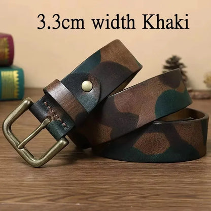 3.3CM 3.8CM Camouflage Tactical Belt Solid Brass Buckle Sports Strap Cowskin Real Genuine Leather Belt Military Belt