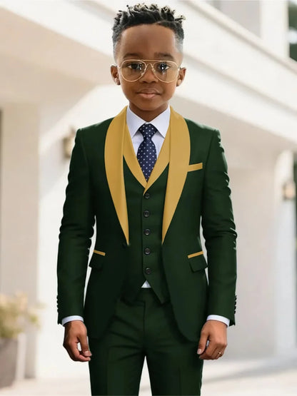 New Kids Suit Set 3 Pieces Wedding Ring Bearer Outfit Boys Handsome Shawl Lapel Tuxedo For Piano Peformance 2-20T