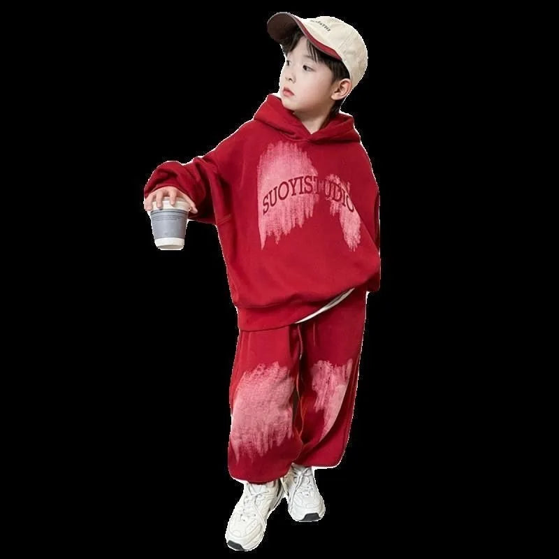 Print Hoodies Set Korean Kids Clothes Children 4 7 Years Clothing Children's From 8 12 Top Bottom Boys Boy Autumn Winter Child