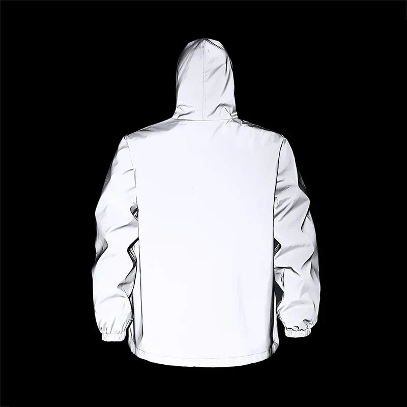 Spring New Men's Reflective Clothes Windproof Night Running Hoodie Jacket Glowing Safe Jacket Street Dance Hip Hop Streetwear