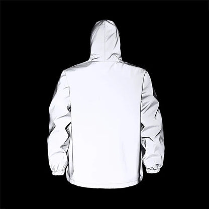 Spring New Men's Reflective Clothes Windproof Night Running Hoodie Jacket Glowing Safe Jacket Street Dance Hip Hop Streetwear