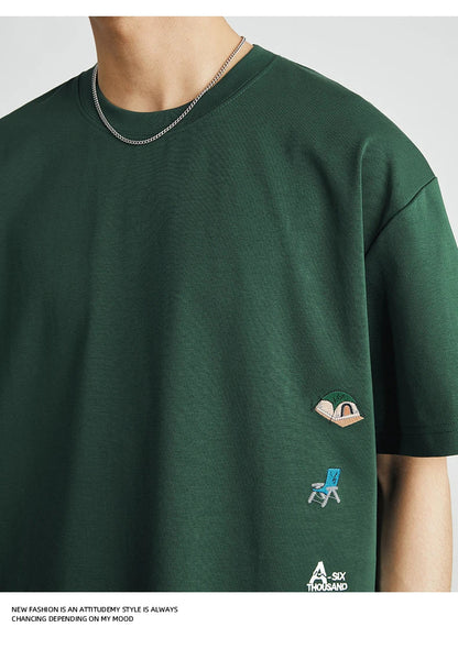Men's American Retro Short-sleeved T-shirt Men's 2026 Summer New Loose Half-sleeved Embroidered Round Neck Bottoming Shirt