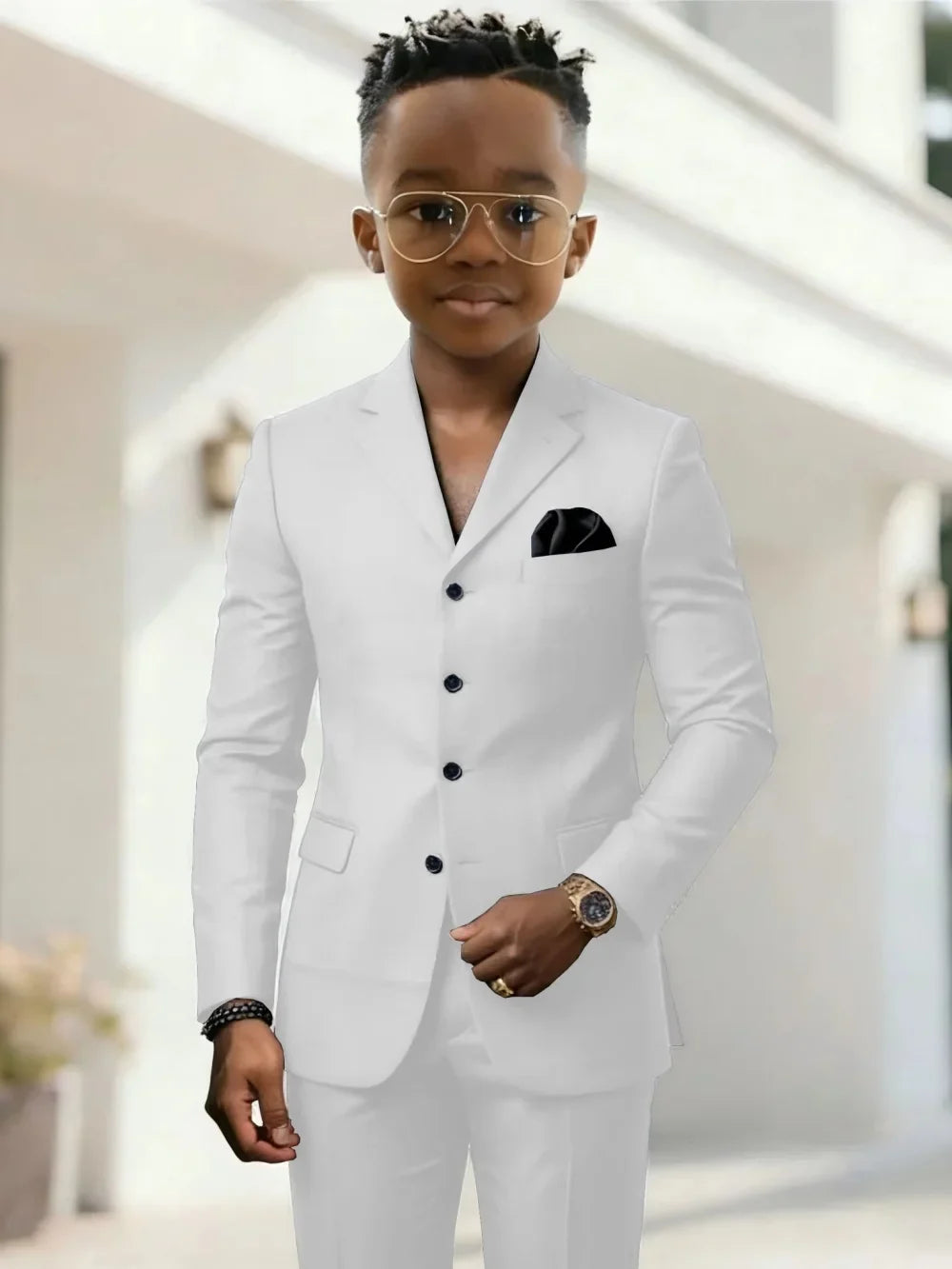 Stylish Boys Formal Suits 2 Pieces Jacket Pants Wedding Guest Clothes Handsome Notched Lapel Kids Slim Fit Suit Set For Birthday