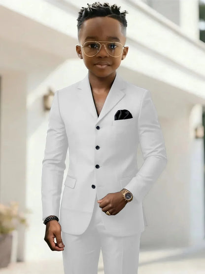 Stylish Boys Formal Suits 2 Pieces Jacket Pants Wedding Guest Clothes Handsome Notched Lapel Kids Slim Fit Suit Set For Birthday