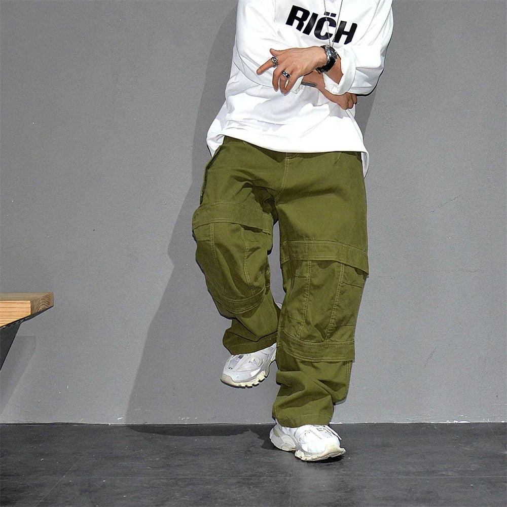 High Quality Army Green Cargo Pants Men American Vintage Hip Hop Plus Size Skateboard Pants Harajuku Casual Cotton Trousers Male