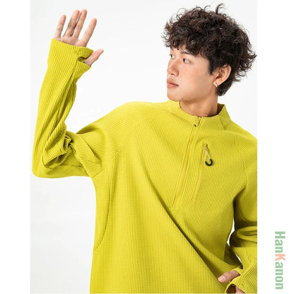 Outdoor Waffle Knit Semi - Zip Long - Sleeve T - Shirt  MenMoisture  Wicking & Quick  Drying Sports Couple Style Antibacterial
