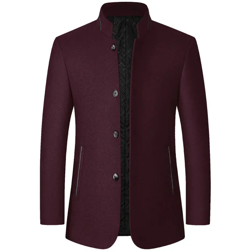 Brand 2026 Winter Coat Mens Chinese Stand Collar Solid Coats for Man Autumn and Winter Business Casual Woolen Jacket