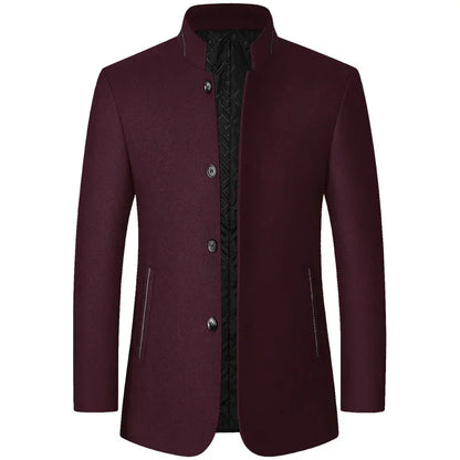 Brand 2026 Winter Coat Mens Chinese Stand Collar Solid Coats for Man Autumn and Winter Business Casual Woolen Jacket
