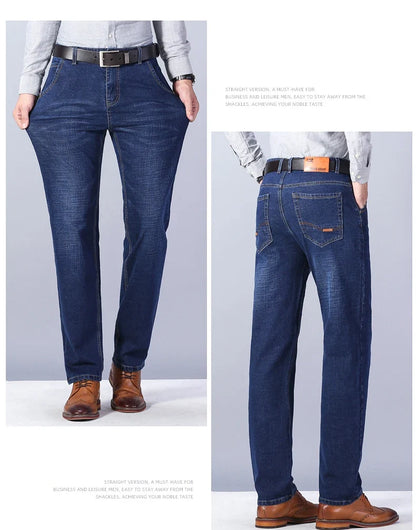 New Men's Fashion  Business Casual Stretch Slim Jeans Classic Trousers Denim Pants Male Black Blue