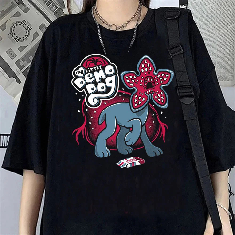 Hawkins Demogorgon T-shirt Anime Black T Shirt Cartoon Short Sleeve Harajuku Tshirt Women Men