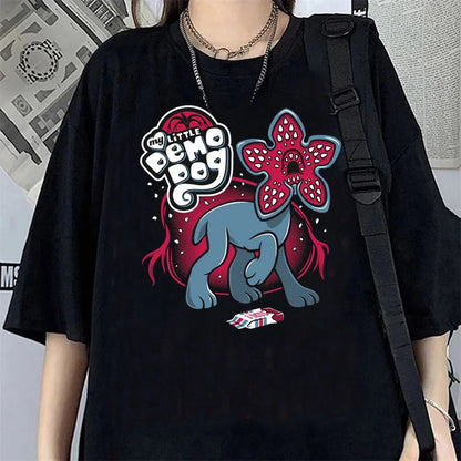 Hawkins Demogorgon T-shirt Anime Black T Shirt Cartoon Short Sleeve Harajuku Tshirt Women Men