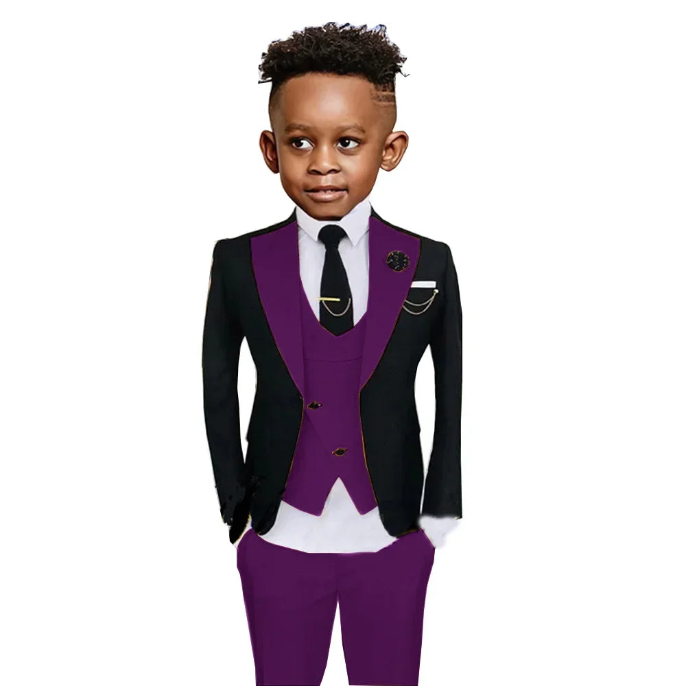 Colorful Kids Fashionable Suit Set 3 Pieces Performance Costumes High Quality Boys Suits Wedding Guest Tuxedo 2-20T