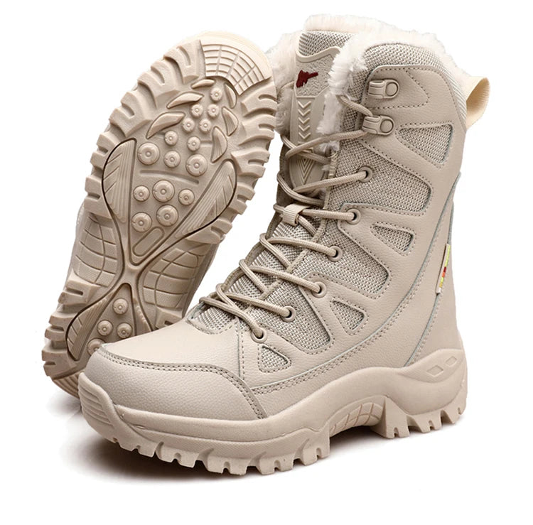 New High Top Men's Boots Waterproof Winter Boots Warm Plush Snow Boots Men Lace Up Casual Anti-Slip Ankle Boots Army Work Boots