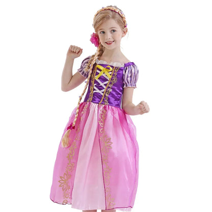 Girl Role Play Rapunzel Princess Dress for Kids Halloween Cosplay Tangled Costume Birthday Party Sequins Mesh Bow Clothes