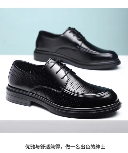 New Lace Designer Derby Shoes for Man Hallow Breathable Business Casual Leather Shoes Male Summer Autumn Fashion Dress Shoe Man