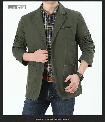 Men Blazer Middle-aged Loose Men Fashion Business British Style Casual Suit Three Button Cotton Casual Clothes Single West Coat