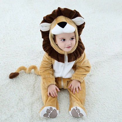 Cartoon Little King of Beasts Lion Costume Romper Jumpsuit for Baby Boy Infant Toddler Winter Outfit Pajamas Flannel Comfy 3-36M