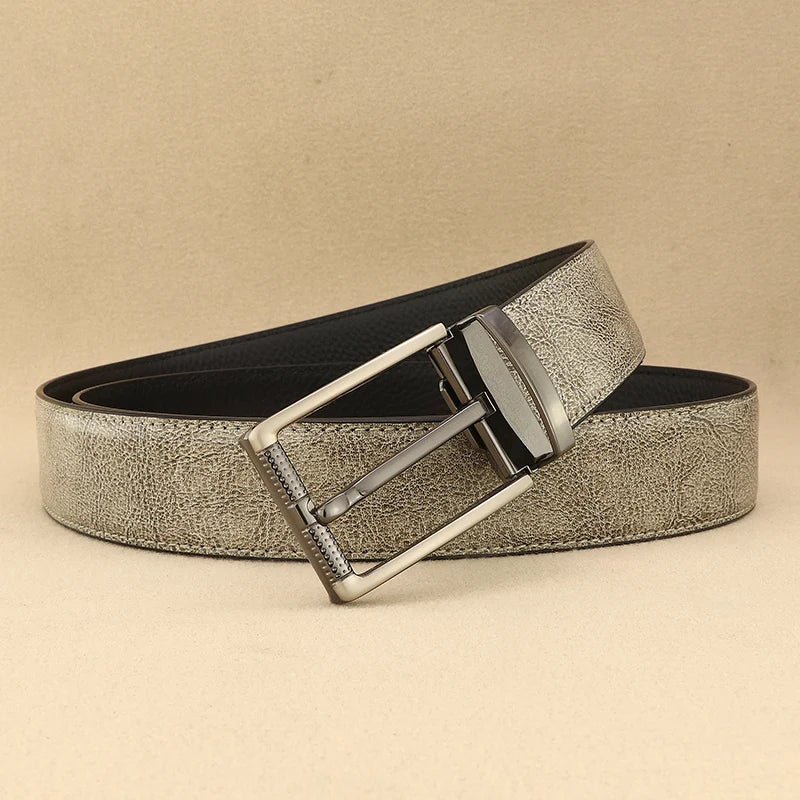 Designer Pin Buckle Gray Genuine Leather Men Belt Famous Brand Fashion Light  Luxury Strap Casual Young Cowboy Ceinture Homme