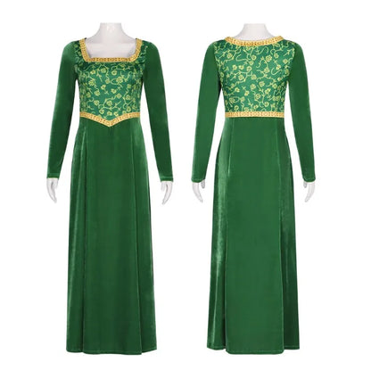 Cosplay Shrek Costume Anime Fiona Princess Dress Wig Woman Long Sleeves Green Dress Halloween Cosplay Halloween Carnival Clothe