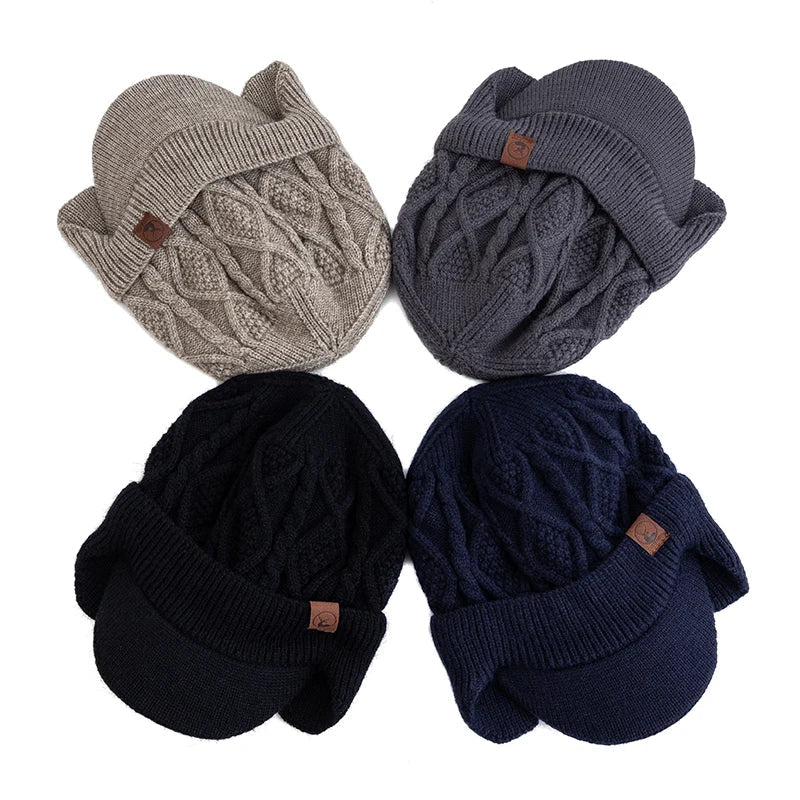 New Unisex Winter Hat Plush Fur Lined Warm Earflap Cap Stylish Soft Beanie Hat  Outdoor Thick Ski Sports Knitted Hat