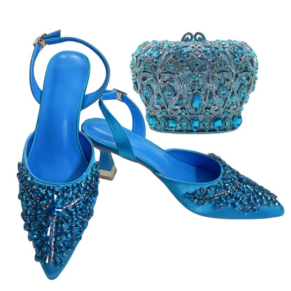 Women's Clutch Bag and Shoes Fairy Diamond High Heels Stylish Dress Shoes Pointed Toe Stiletto Heels Elegant Party Wedding Shoes