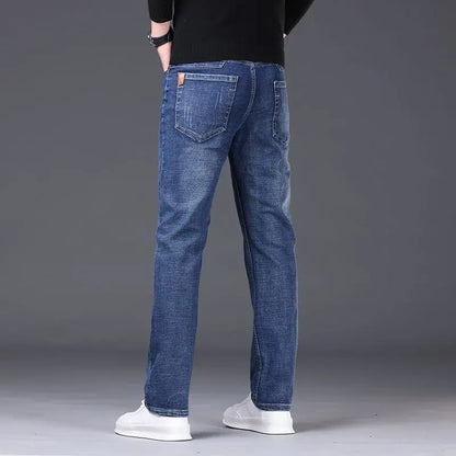 2025 Winter Men's Large Plush Thick Jeans Fashion Casual Versatile Business Jeans Warm and Cold Resistant Black Blue Denim Pants