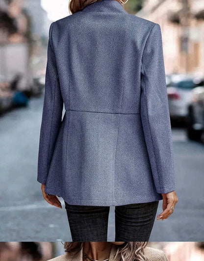 Commute Style Simple Design Woolen Suit Coat Pink Lapel Open Cardigan Short Length Polyester Fiber Women's Fashion Outerwear