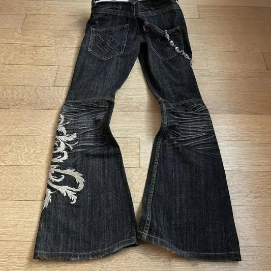 Y2K Micro La Retro Wide Jeans 2006 Leg Pants New High Waist Harajuku Loose Embroidered Women Jeans with Rock Punk Style