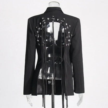New Arrival Women Back Hollow Out Design Double Breasted Suit Jackets Y2K High Street Streamer Decoration Temperament Coat