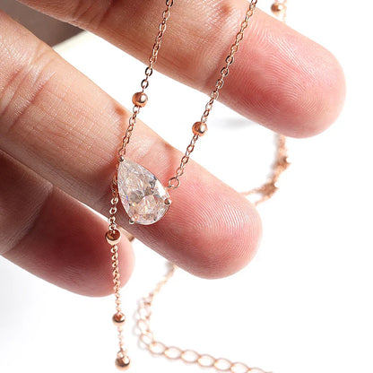 1CT 3CT Water Drop Moissanite Necklace Women's Pendant Adjustable Chain Lab Diamond Pure 925 Silver Jewelry Girls Gift