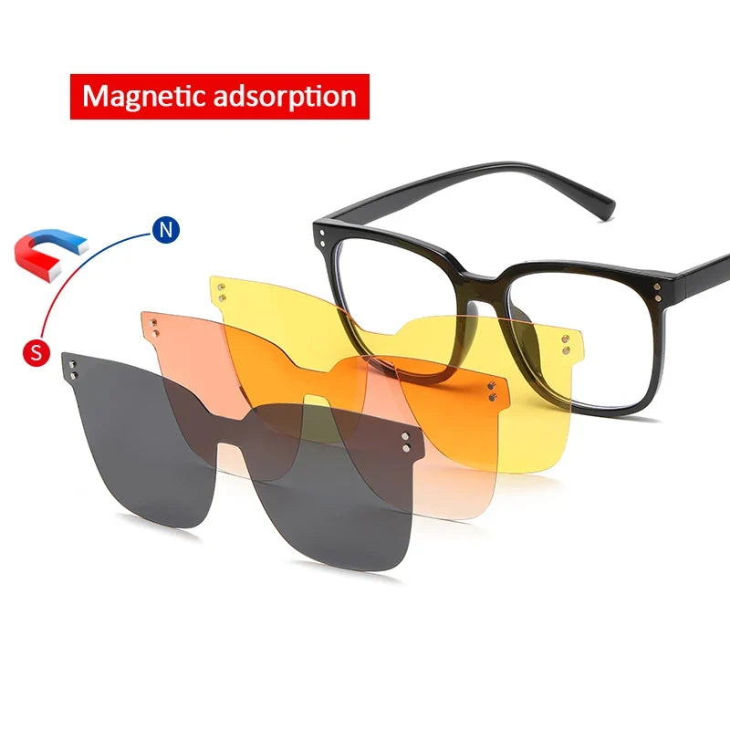 Cycling Polarized Clip On 6 In1 TR90 Myopia Sunglasses Women Magnet Sunshade Sun Glasses Eyeglasses Frame Come With Glasses Box
