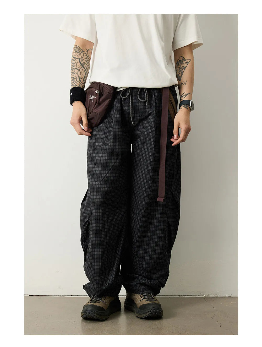 Unisex Lightweight Parachute Pants Spring Summer Outdoor Hiking Plaid Patchwork Color Block Loose Fit Casual Streetwear Trendy