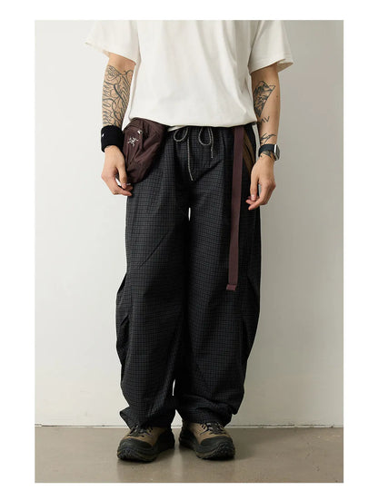 Unisex Lightweight Parachute Pants Spring Summer Outdoor Hiking Plaid Patchwork Color Block Loose Fit Casual Streetwear Trendy