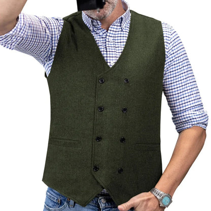 Men Vest Brown Herringbone Double Button Waistcoat For Wedding Birthday Banquet Party Business Office Work Men Suit Vest