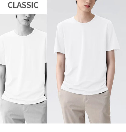 47% Cotton 47% Modal 6% Spandex T Shirt Men Short Sleeved Summer Round Neck Undershirt Plus Size Men's Solid Color Tops Tees