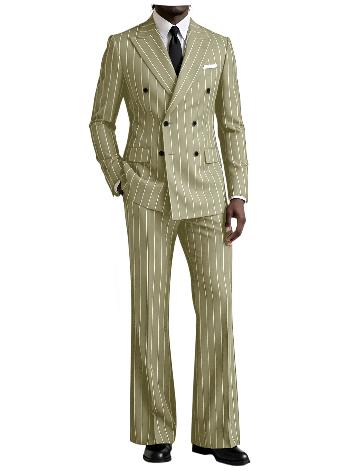Men's Striped 2 Piece Suit Notched Lapel Straight Stripe Coat + Flare Pants Formal Business Wedding Party Prom Tuxedo for Men