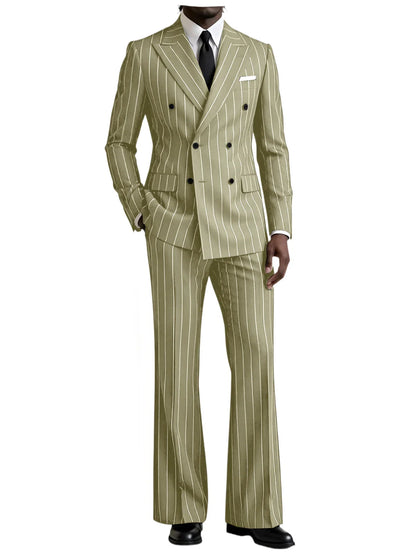 Men's Striped 2 Piece Suit Notched Lapel Straight Stripe Coat + Flare Pants Formal Business Wedding Party Prom Tuxedo for Men