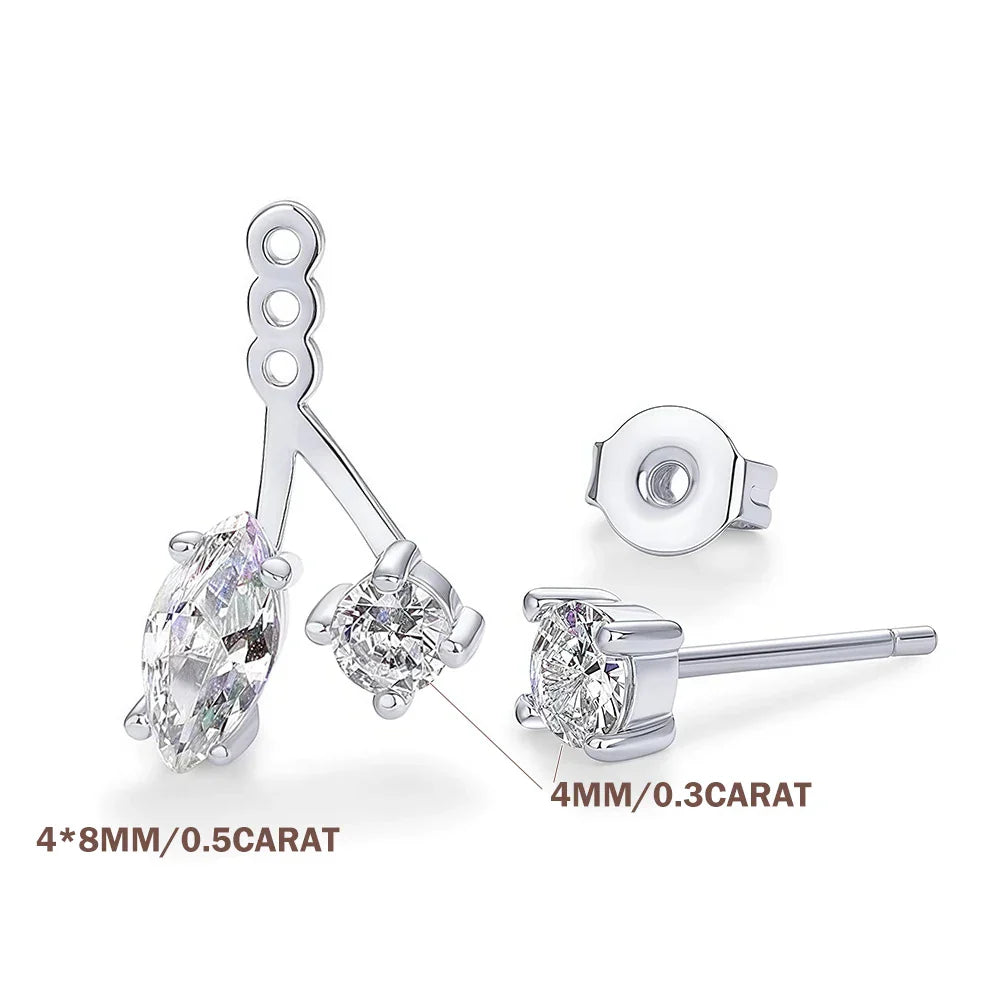 GRA Certified All Moissanite Drop Earrings for Women S925 Silver Detachable Earcuff Front Back Stud Earring Jackets for Women