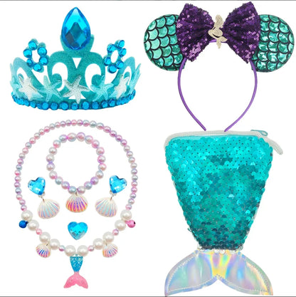Girls Mermaid Dress Ariel Long Sleeves Cosplay Halloween Costume Kids Fluffy Tulle Shell Applique Frocks Elegant Gown