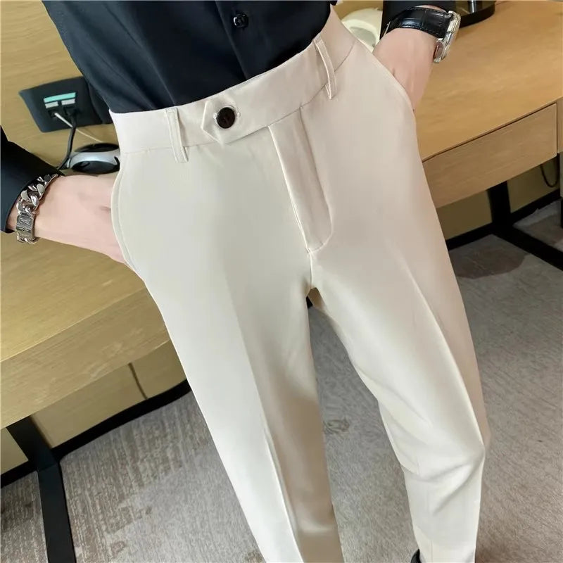 Boutique Classic Plaid and Striped Fashion Men's Casual Business Slim Suit Pants Groom Wedding Dress Trousers Party