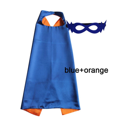 Superhero Capes with Mask REVERSIBLE Two Colored Child Cape Birthday Party Favor Satin Solid Capes Boys Girls Satin Capes