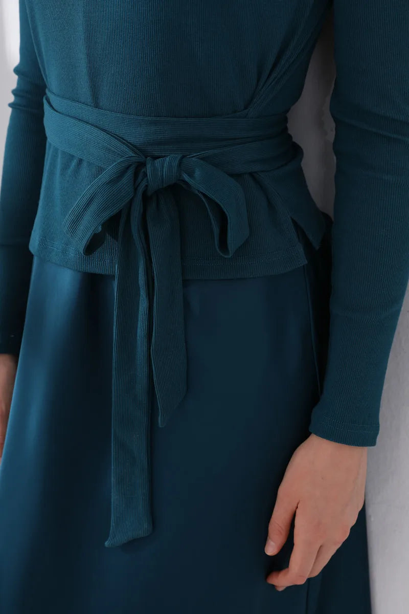 AS 2024 woman clothes thicken ribbing closed-fit wrap tops + Satin Adjustable straps dress (ship out in 1 day)
