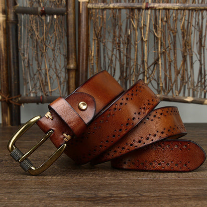 2024 Fashion Men's Belt  Genuine Leather Pure Cowhide Pin Buckle Vintage Belt for Trap Male Jeans for Man Luxury Designer